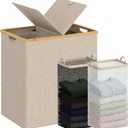 efluky Laundry Hamper with Lid, Double Laundry Basket with 2 Removable Bags, 2 Section Laundry Bin with Bamboo Handles for Bathroom, Bedroom & Laundry Room, 140L (36.9 Gallon) Oat