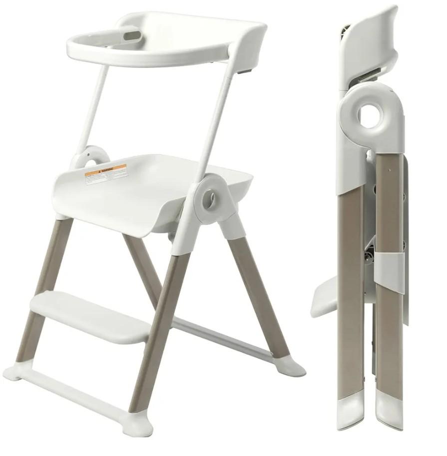 Boon Pivot Toddler Tower Kids Kitchen Step Stool - Folding Step Stool for Bathroom Sink or Kitchen Counter - CPC Certification - White - Ages 18 Months to 4 Years