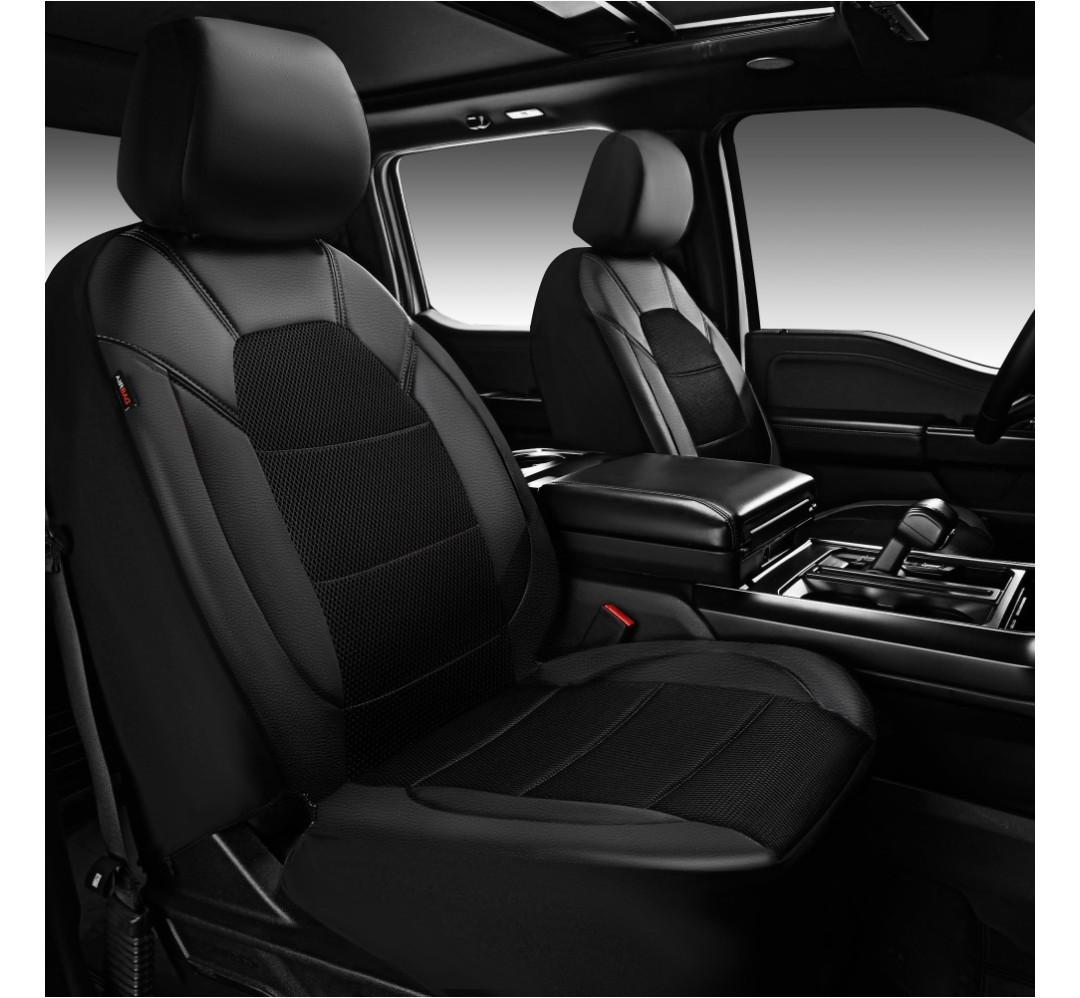 Leather and 3D Air Mesh Universal Fit Car Seat Covers, for Sedans,Trucks,Suvs,Airbag Compatible,Zipper Design and Reserved Opening Holes for Headrest(driver and passenger Set, Black and Black)