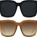 ANDWOOD Oversized Sunglasses for Women Big Large Square Wide Frame Shades Retro Trendy Fashion UV Protection ((2pack) Matte Black + Brown)