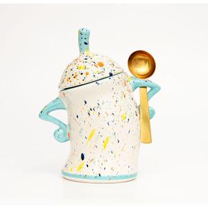Canister With Attitude,Large Capacity Cute Sassy Tea Pot Storage with Airtight Lid Fun Food Jar Stylish Teapot Large Ceramics Lid, Creative for Coffee, Tea, Sugar, and Spices,With Spoon (Cyan)