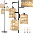 Boho Floor Lamp for Living Room Bedroom-3 Light Dimmable Floor Lamp with Three Led Bulb, Rustic Tall Lamp Black Standing Lamp Tree Floor Lamps for Living Room Bedroom,Office,Corner (6.5inch, Straight tube)