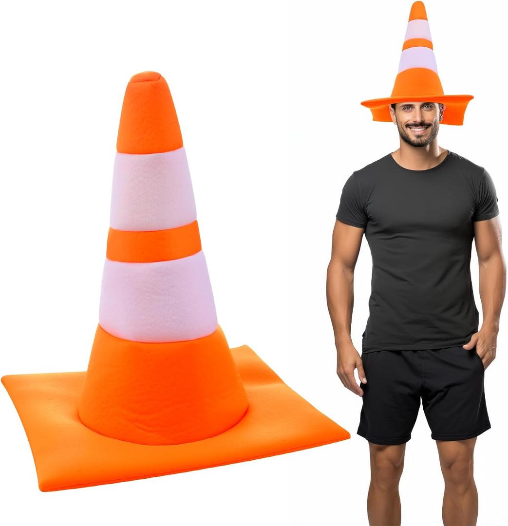 Orange Traffic Cone Hat Halloween Construction Hat Funny Road Worker Unisex Halloween Costume Accessory Headwear for Adult Men Women Party Cosplay