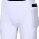 Runhit Youth Boys' Compression Shorts,Boys Performance Athletic Base Layers Underwear Sports Shorts Side Pocket (White, L)