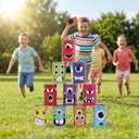 JOYIN 13 Pcs Carnival Bean Bag Toss, Knockdown Can Game Set, Holiday & Birthday Party Games, Outdoor Lawn Yard Activity for Kids Party Favors, Easter Egg Hunt for Classroom Gifts (Monster Style)