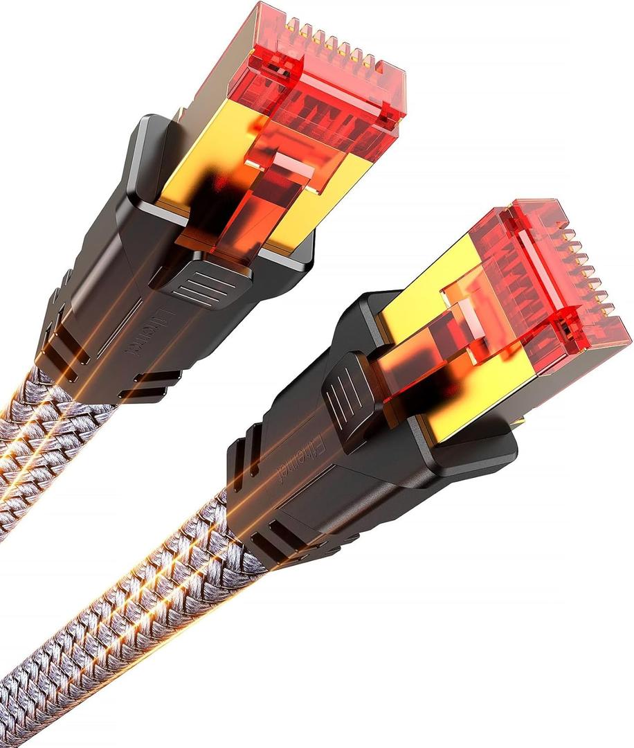 Snowkids Cat 8 Ethernet Cable 15 ft, High Speed Gaming 40Gbps 2000Mhz S/FTP, Network Cord with RJ45 Internet Connector for TV/Computer/Modem/Router/ps-5, LAN Cable Shielded in Wall Indoor & Outdoor