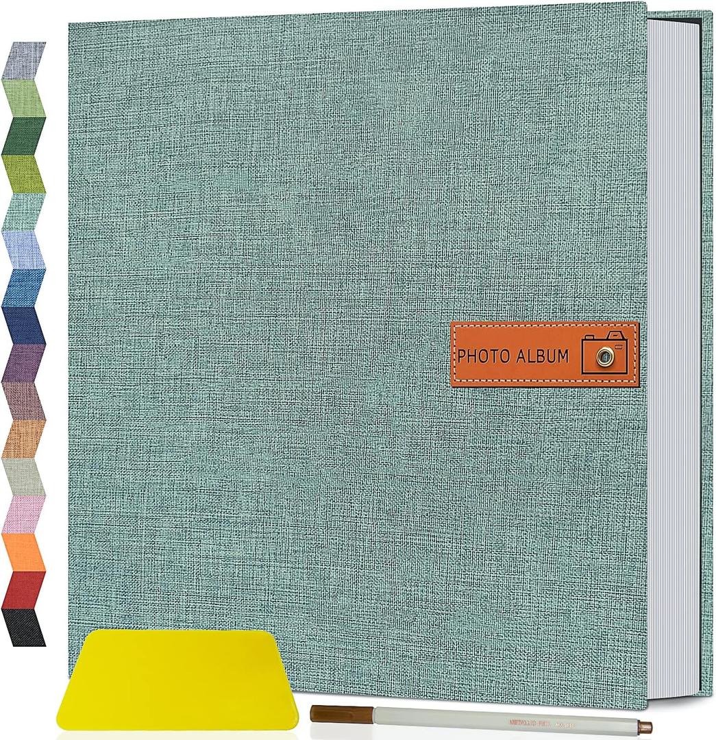 Popotop Large Photo Album Self Adhesive 4x6 5x7 8x10 Scrapbook Album DIY Picture Book,Gifts for Mom,Family Baby and Wedding,with Metal Pen and Plastic Board (Turquoise)
