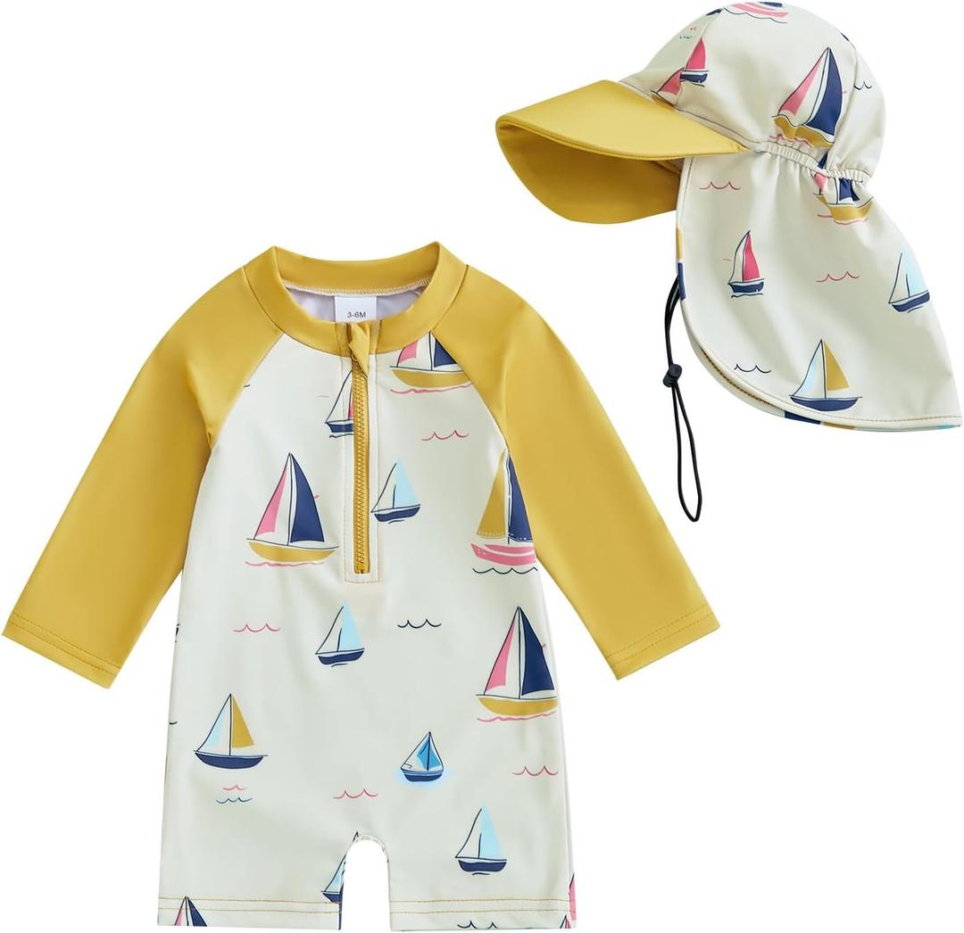 Hnyenmcko Baby/Toddler Boy Rash Guard Swimsuit Long Sleeve One Piece Zipper Swimwear Sunsuit Infant Bathing Suit Beachwear (3-6 Months, Ts-Yellow)