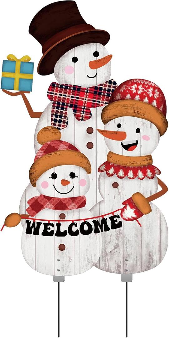 Gisafai 30" H Metal Christmas Snowman Stake Outdoor Family Yard Signs Metal Stake for Christmas for Home Lawn Garden Pathway Driveway Holiday Decoration