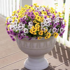 Homcomoda Artificial Fake Pansy Flowers for Outdoors Decoration, 18 Pcs Faux Silk UV Resistant Spring Flowers for Front Door Garden Porch Planter Patio Balcony Yard Indoor Home Decor