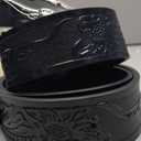 Western Leather Belt for Men Black Cowboy Buckle Belt for Jeans Vintage Country Belt (33-36)
