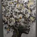 MLART99 Black Woman Wall Art Gold and White Floral Canvas Artwork for Living Room Modern Photo Prints for Home 24x36 Inch Bedroom Pictures Wall Decor