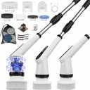 Electric Scrubber Brush, IPX7 Electric Scrubber for Shower, Electric Cleaning Brush Scrubber with 7 Replaceable Brush Heads & Retractable Handle, 2-Speed Adjustable Spin Cleaning Brush (Gray & White)