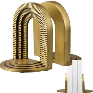 Kathfly Vintage Gold Brick Arch Bookends Resin Book Ends for Shelves Heavy Duty Decorative Bookends, Cute Book Stopper Holder Decor for Desk Home Office, Shelf Decoration