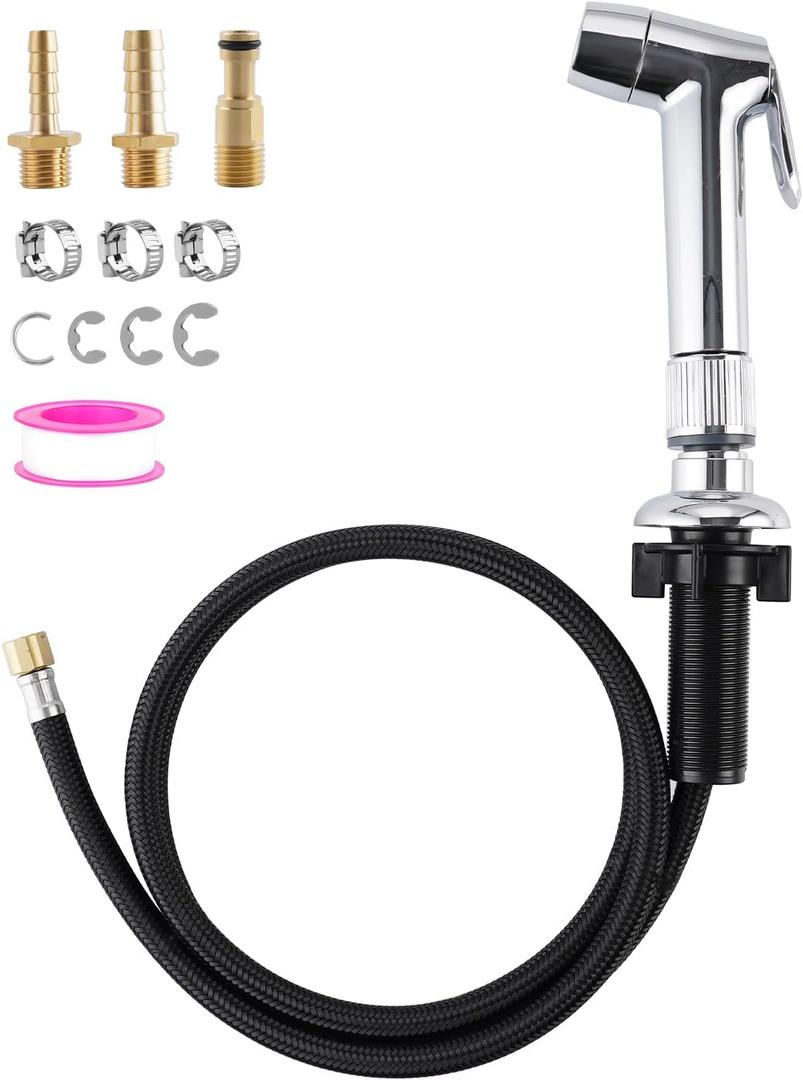 Hygie Rinse 2 Function Kitchen Sink Side Sprayer with Water Flow Restrictor Compatible with Moen Faucet Sprayer Replacement, Kitchen Faucet Sprayer Attachment with Water Hose, Chrome Finish