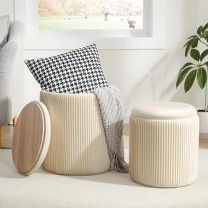 Round Ottoman with Storage Set of 2, Storage Vanity Stool, 15.4"D x 15.4"W x 17.7"H