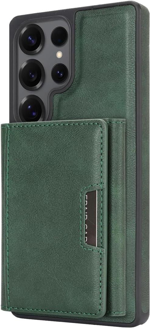 2-in-1 Protective Case for Samsung Galaxy S25 Ultra with Detachable Magnetic Wallet Card Holder Supports Magnetic Wireless Charging Made from Premium PU Leather Bracket Function (Green)