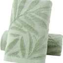 Pidada Hand Towels Set of 2 Leaf Pattern 100% Cotton Absorbent Soft Decorative Towel for Bathroom (Green), 27.5"L x 15.7"W