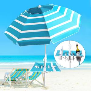 Beach Umbrella - Beach Umbrella for Sand Wind Portable with Tilt Pole, 6.56 FT Arc Length 5.9 FT Diameter, Heavy Duty Wind Resistant Striped Large Umbrellas, UV 50+ Parasol with Anchor Screw Adjustable Height (Blue-2)