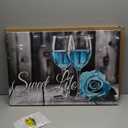 Artsbay Kitchen Wall Art Blue and Black Wall Decor Wine and Rose Canvas Picture Painting Vintage Artwork Sweet Life for Bar Dining Room 16 x 24inches