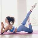 2 x Mepase 5 Pairs Cute Pilates Socks with Grips for Women Fruit Non Slip Yoga Socks Lettuce Edge Novelty Funky Cool Frilly Strawberry Cherry (White)