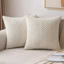 MIULEE Throw Pillow Covers Soft Corduroy Decorative Set of 2 Boho Striped Pillow Covers Pillowcases Farmhouse Home Decor for Spring Couch Bed Sofa Living Room 18x18 Inch Cream White