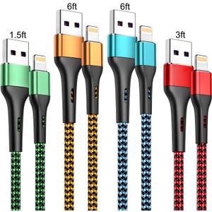 Durcord iPhone Charger 6FT/6/3/1.5, Lightning Cable Fast Charging Cable Nylon Braided Cord Compatible with iPhone 14/13/12/11 Pro Max/XS MAX/XR/XS/X/8/7/Plus/6S/6/SE/5S/iPad