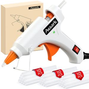 Hot Glue Gun Kit with 30 Glue Sticks(130mm x 7mm), Fast Preheating Hot Melt, High Temp for School Crafts DIY Arts and Quick Home Repairs,20W (White)