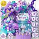 248 Pieces Little Mermaid Birthday Decorations Kit, All-in-1 Girl's Party Decor Package With Mermaid Tail Balloon Garland, Foil Curtains, Fabric Backdrop, Princess Crown - Purple, Teal