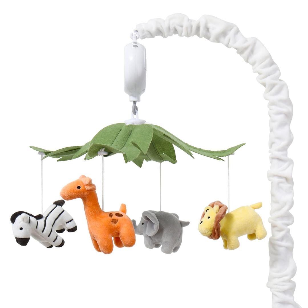 The Peanutshell Crib Mobile for Boys or Girls  White Musical Baby Crib Mobile with 12 Lullabies, Jungle Animal, Baby Safari Animals Nursery Decor