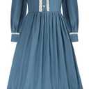 Scarlet Darkness Girls Dresses Long Sleeve Casual High Neck Girl Dress Children Kids Ruffle Trim Outfit (8 Years, Blue)