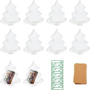 10 PCS Clear Christmas Ornament Plastic Fillable Ornaments Tree Shaped for DIY Crafts Christmas Tree Decor Birthday Wedding Party Holiday Home Decor Open Decorative Hanging Ornaments 4Inch