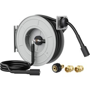 Giraffe Tools Pressure Washer Hose Reel 65ft, 3200 PSI Power Washer Hose Reel, Pressure Washer Retractable Hose Reel, Heavy Duty, Wall/Floor Mounted, Silver