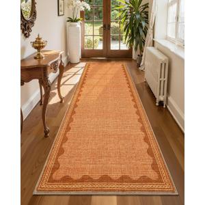 GarveeHome Scalloped Orange 2.5x8 Runner Rug for Hallway Washable Kitchen Rugs Non Slip Solid Modern Soft Low-Pile Indoor Carpet for Entryway Laundry Room Floor Mats TPE Backing
