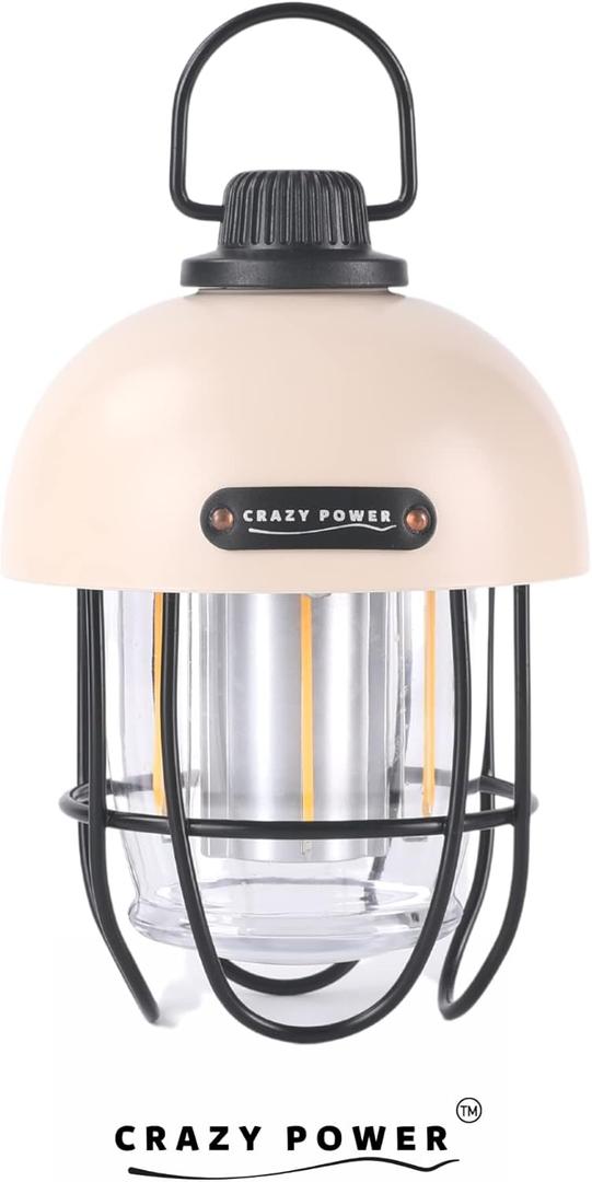Crazy Power Camping Lantern Rechargeable LED Camping Light Premium Vintage Light 4500 mAh High Capacity Dimmable 3 Light Modes Waterproof for Camping Hiking Fishing Power Outages (CPG100 Apricot)