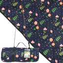 PICYALO Outdoor Picnic Blanket Blue Floral 80"x80" Large Sandproof Beach Blanket Waterproof Picnic Blankets Foldable for Caming, Beach, Outdoor Activities.
