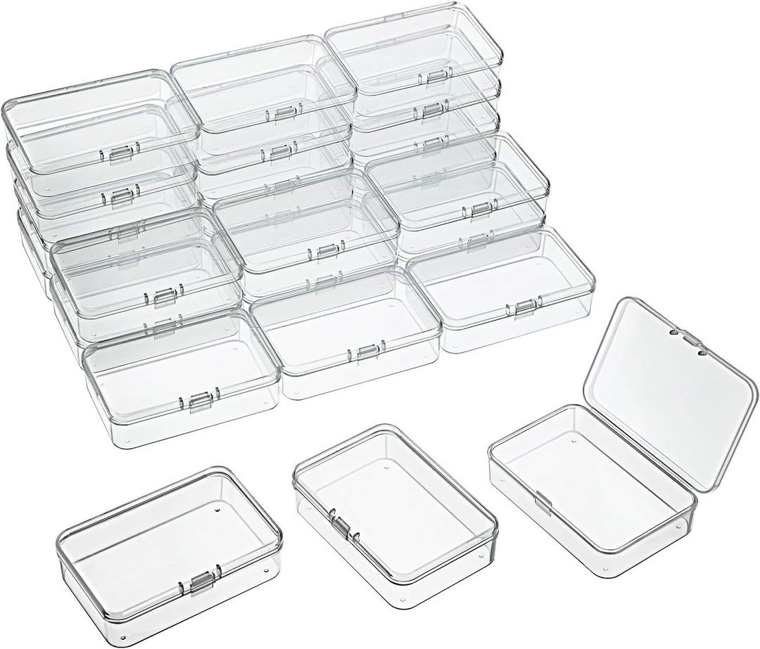 SATINIOR 24 Packs Small Clear Plastic Beads Storage Containers Box with Hinged Lid for Storage of Small Items, Crafts, Jewelry, Hardware (3.7 x 2.5 x 1 Inches)