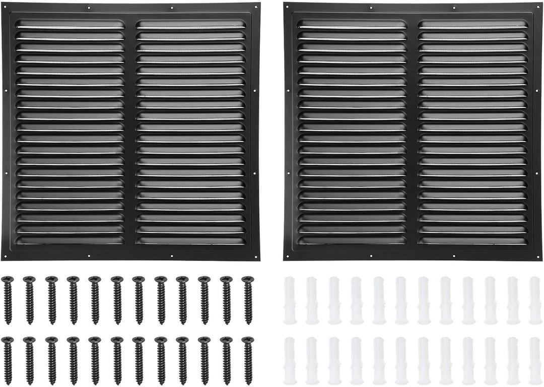 PATIKIL 16"x16" Aluminum Gable Vent, 2Pcs Exterior Wall Outlet Vent Square Soffit Vents HVAC Louver Air Grille with Built-in Screen for House Attic Garage Ceiling, Black