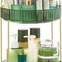 SONGMICS Makeup Organizer, 2-Tier Round Rotating Skincare Organizer Countertop, Customizable, Toiletries Vanity Organizer, Lazy Susan, Gift, Pale Green UJKA012C01