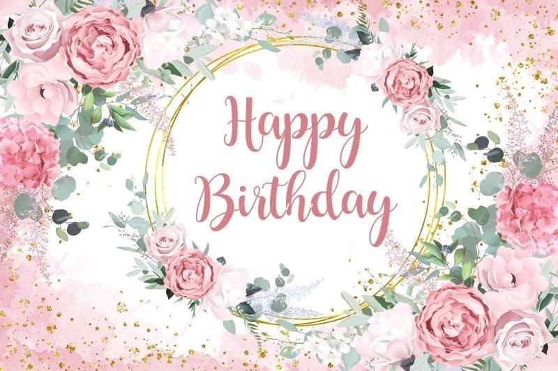 10x8ft Floral Flowers Birthday Backdrop for Women Pink Girls Birthday Valentine's Mother's Background Wedding Baby Shower Spring Tea Baptism Party Banner Photo Booth