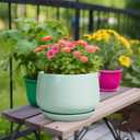 G EPGardening Ceramic Pots for Plants - 9 Inch Ceramic Planter with Drainage and Saucer, Round Planter for Indoor Outdoor Plants, Modern Flower Pots, Garden Decor, Birthday Gifts, Green