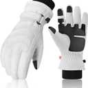 Ski Gloves, Snow Gloves for Cold Weather 3M Thinsulate Winter Gloves for Men Women, Warm Waterproof Anti-Slip Touchscreen for Skiing Snowboarding Outdoor Activities (Large, White-1)