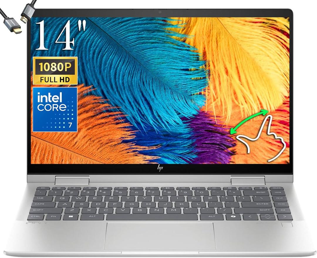 HP Envy 2-in-1 14" Full HD Touchscreen Laptop, Intel Core 7 150U, Wi-Fi 6E, Bluetooth 5.3, Fingerprint Reader, Backlit KB, Natural Silver Win11 W/HDMI (16GB RAM | 512GB PCIe SSD)