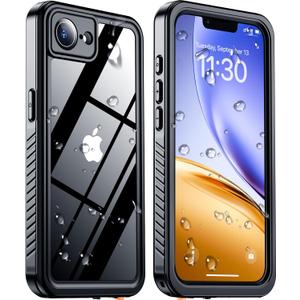 Temdan Compatible with iPhone 16e Case Waterproof, Built-in Screen & Camera Protector IP68 Underwater Full Body 16FT Military Dropproof Shockproof Phone Case for iPhone 16e 6.1"-Black/Clear