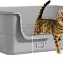 Low Entry Litter Box for Kittens & Senior Cat, High Sided Kitty Litter Boxes with Handle, Anti-Splash Plastic Large Litter Tray Pan for Big Cats, Easy to Clean, 19.6" L*13.7" W*8.6" H (Grey)
