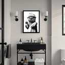 SYWENNOI Framed Otter Bathroom Canvas Wall Art Black and White 16x24 inches