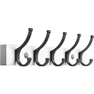 Coat Rack Wall Mount, 16.5 Inches Wood Coat Hooks Wall Mount, Wall Coat Rack with 5 Hooks, Hat Rack Wall Hooks for Hanging Coat, Bag, Towel (1Pack, White)