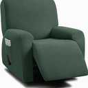 ULTICOR 4-Piece, 1 Seat Recliner Cover, Jacquared Stretch Reclining Chair Covers for 1 Cushion Reclining Sofa, Single Seat Recliner Couch Cover, Soft, Machine Washable (Style 3) (Retro Green)