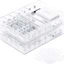 FRETONBA 2Pcs Cable Charger Organizer Box, Large Cords Storage Organizer with Adjustable Compartments and Wire Ties, Stackable Cord Organizer for Drawer - Clear