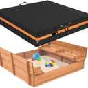 Sandbox Cover, Outdoor Large Sandbox Cover for Preschoolers, Waterproof Square SandBoxs Covers for Sand Protection, Featuring Handles, Strap with Buckle, Bottom DrawstringBlack50" L50" W8" H